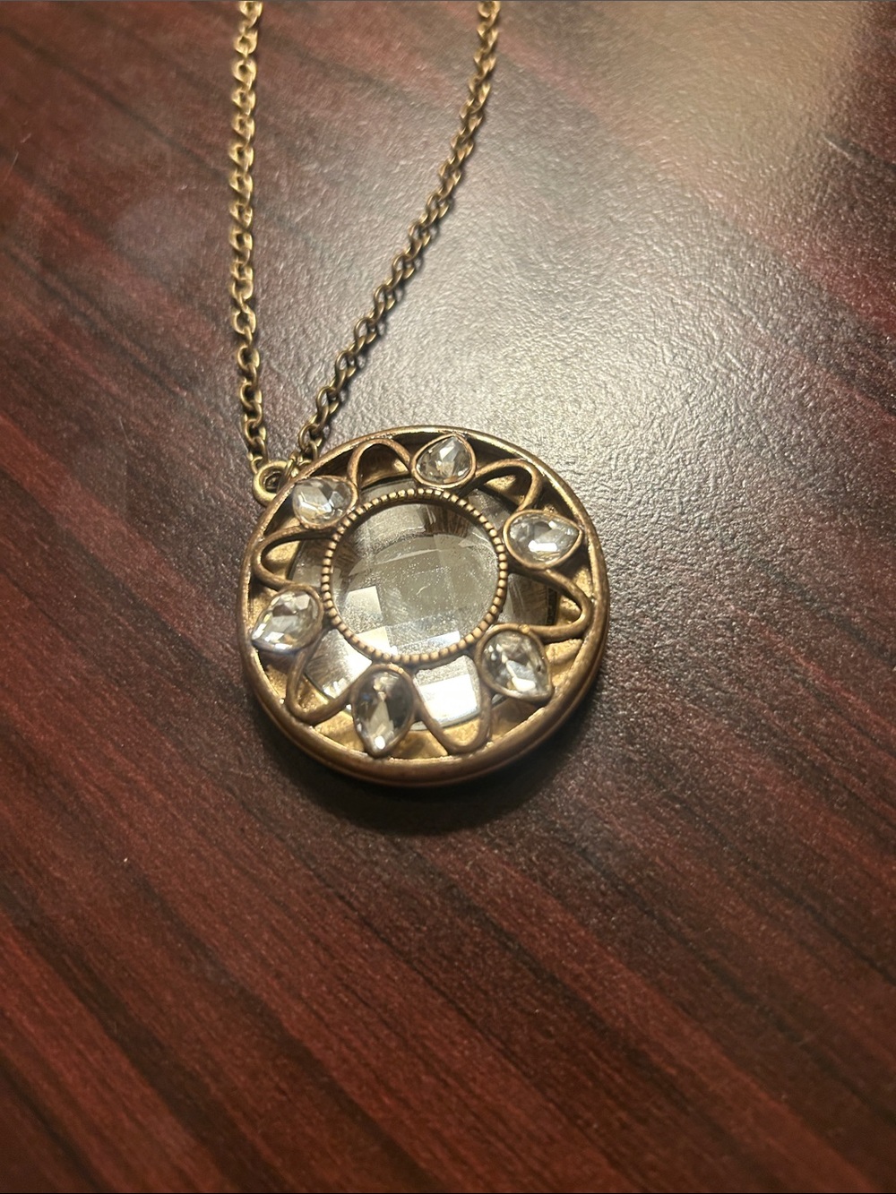 Gold-Tone Round Crystal Pendant Necklace